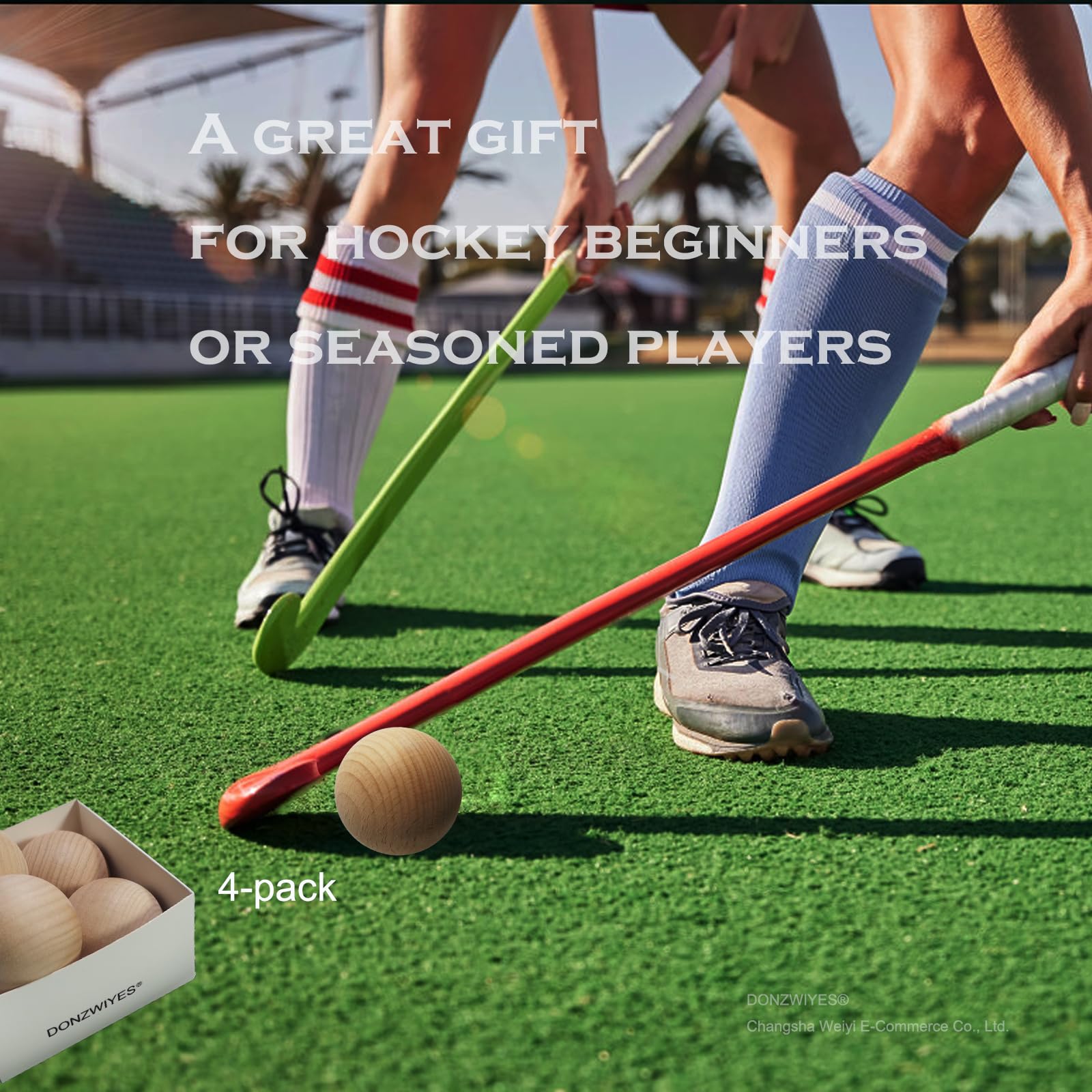 DONZWIYES Wooden Bockey Balls for Stickhandling and Training (2" 4-Pack)