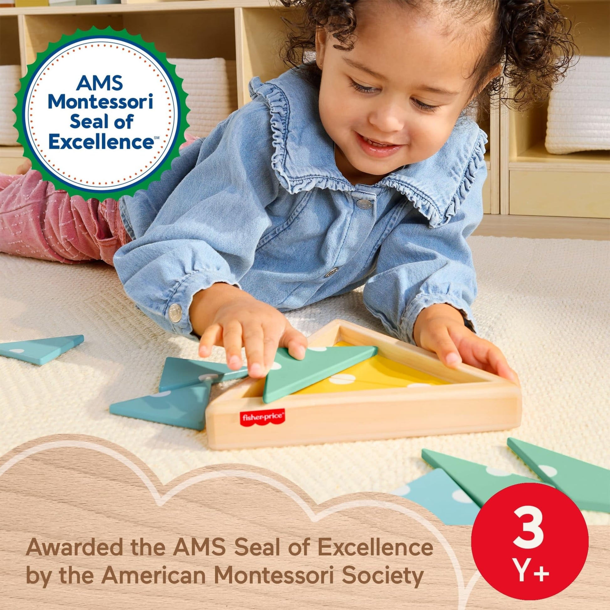 Fisher-Price Wood Montessori Triangle Puzzle Learning Activity, Ages 3+