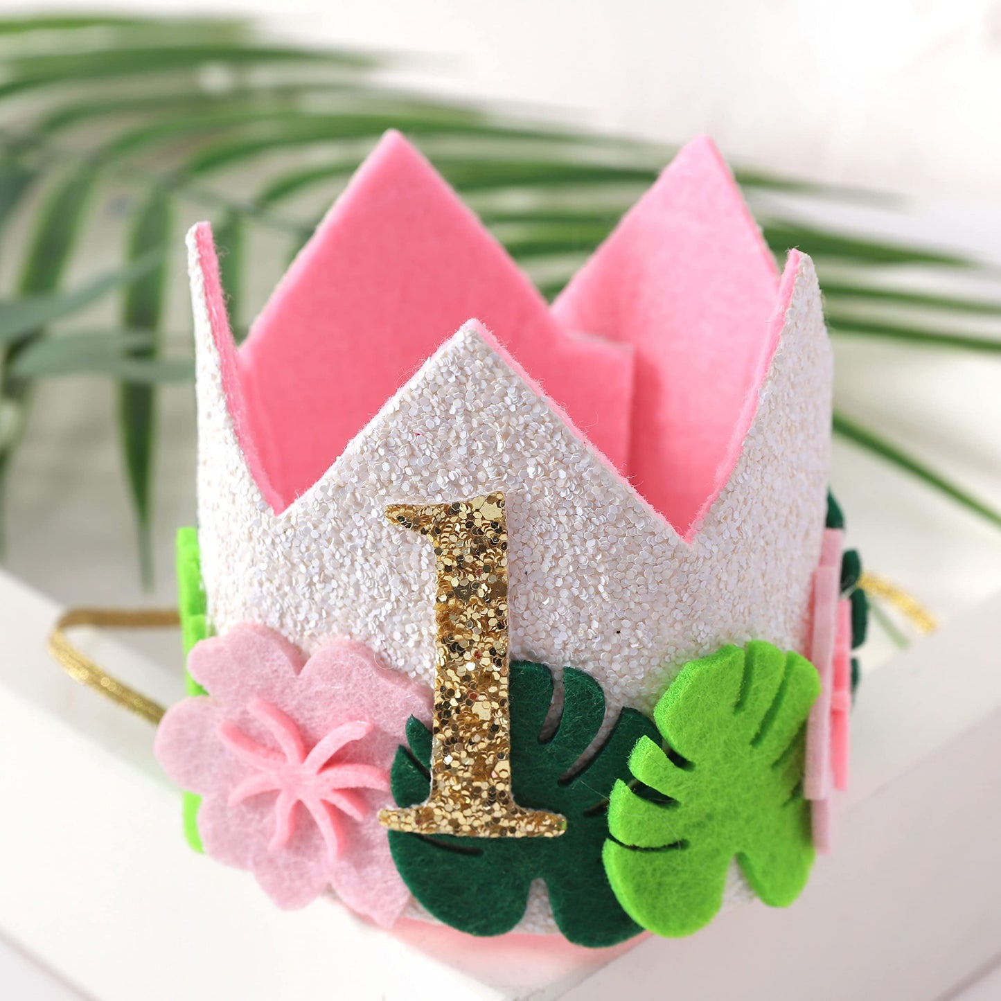 Agkvw Pink Wild One Birthday Crown for Girls - Tropical Pink 1st Birthday Hat, Girls Jungle Safari 1st Birthday Decoration, Hawaiian 1stBirthday Decor