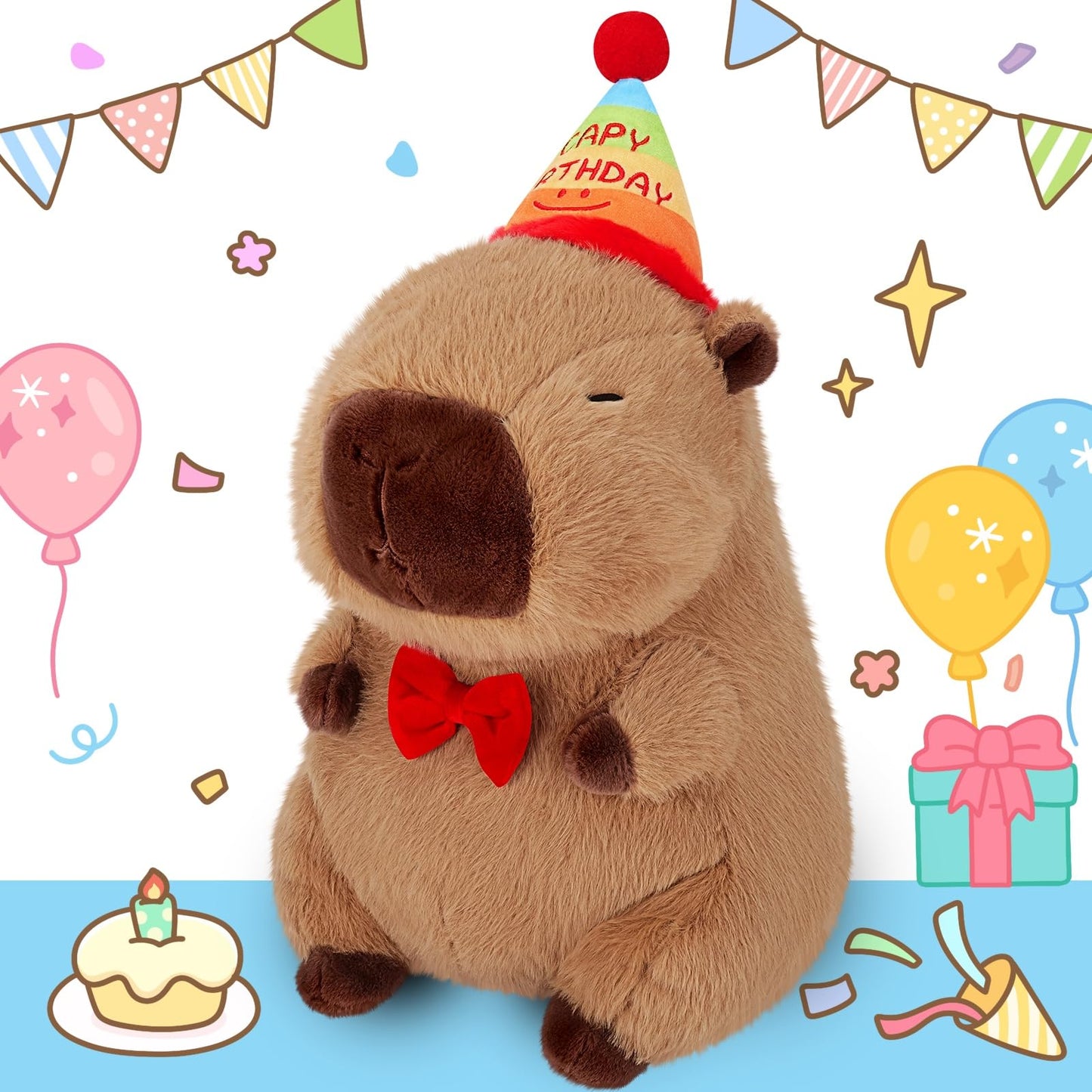 Achwishap Capybara Plush,Happy Birthday Capybara Stuffed Animal,Cute Plushies Capybaras Plush Toys,Kawaii Plushie Stuffed Toy with Birthday Hat