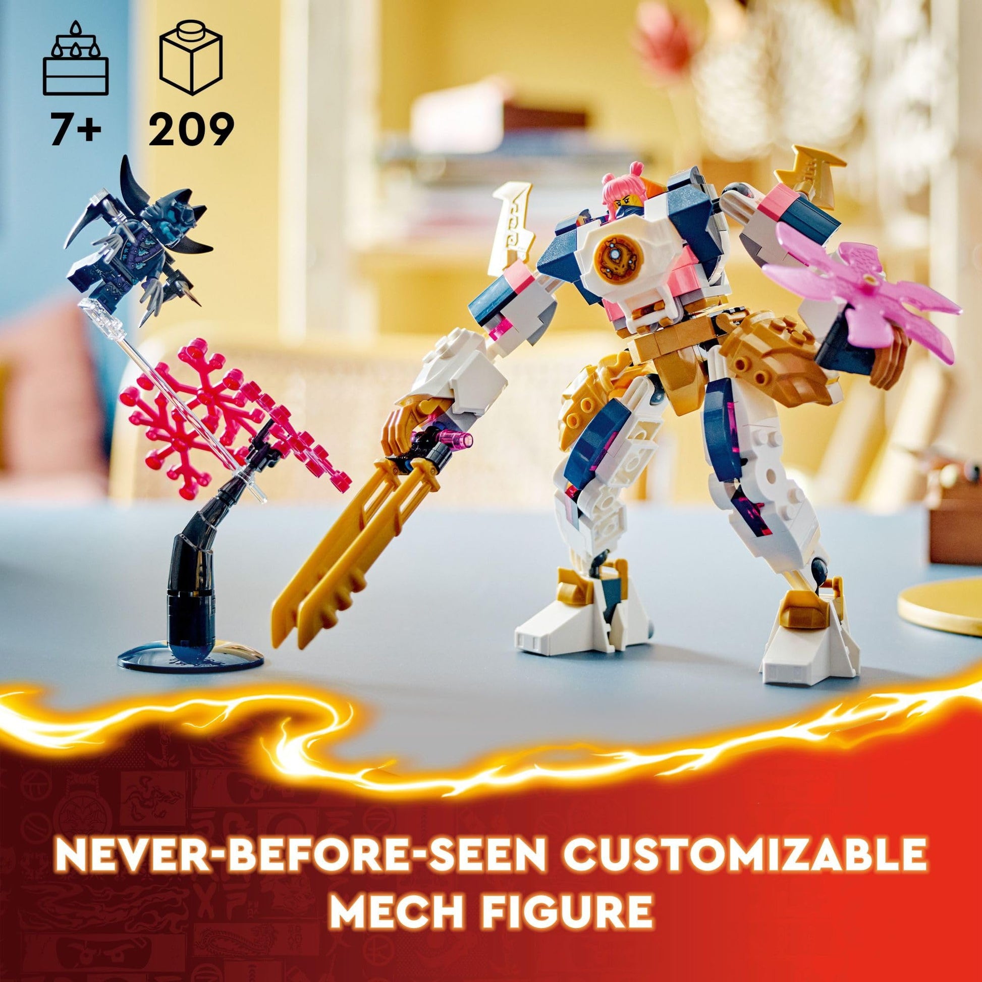 LEGO NINJAGO Sora’s Elemental Tech Mech Mini Ninja Toy, Customizable Figure, Adventure Toy Set for Kids with Sora Minifigure, Ninja Action Figure Gift