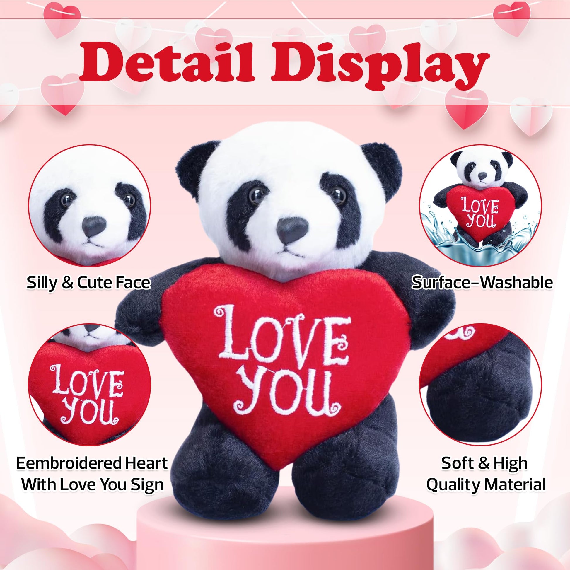 Made By Aliens 8 inch Adorable Valentine Stuffed Animal with Love You Heart for Loved Ones -Premium Huggable Animal (Panda with Heart)