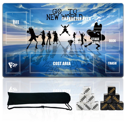 Auralvia Single-Player TCG Playmat with Zones Compatible with One Piece Card Game, Bonus Power Counter Dice & Storage Bag Included 24x14 Inches