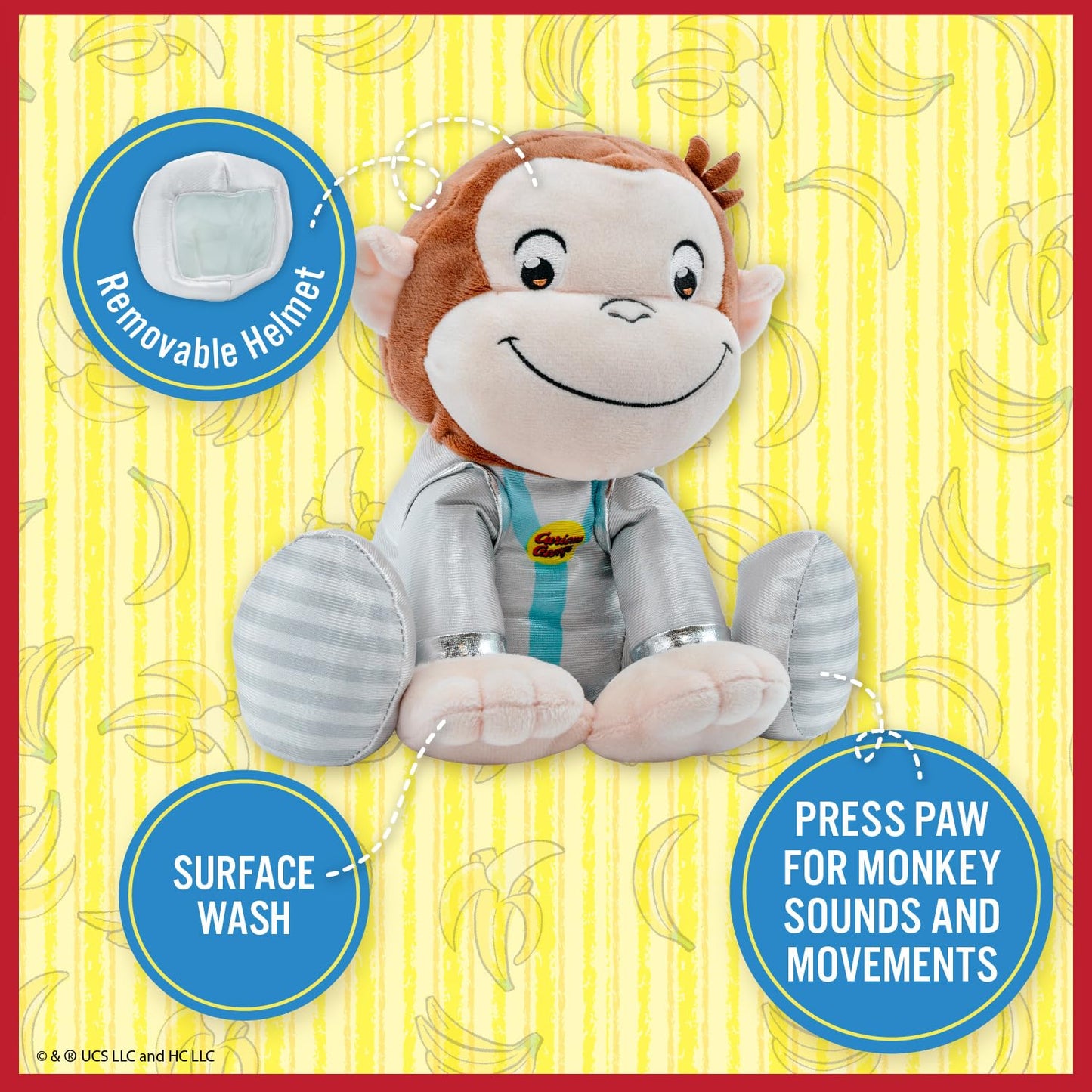 Curious George Animated Astronaut Stuffed Animal Plush Toy Monkey - Cute Cuddle Plushie Gift Makes Sound by Pushing Paw and Watch Him Move