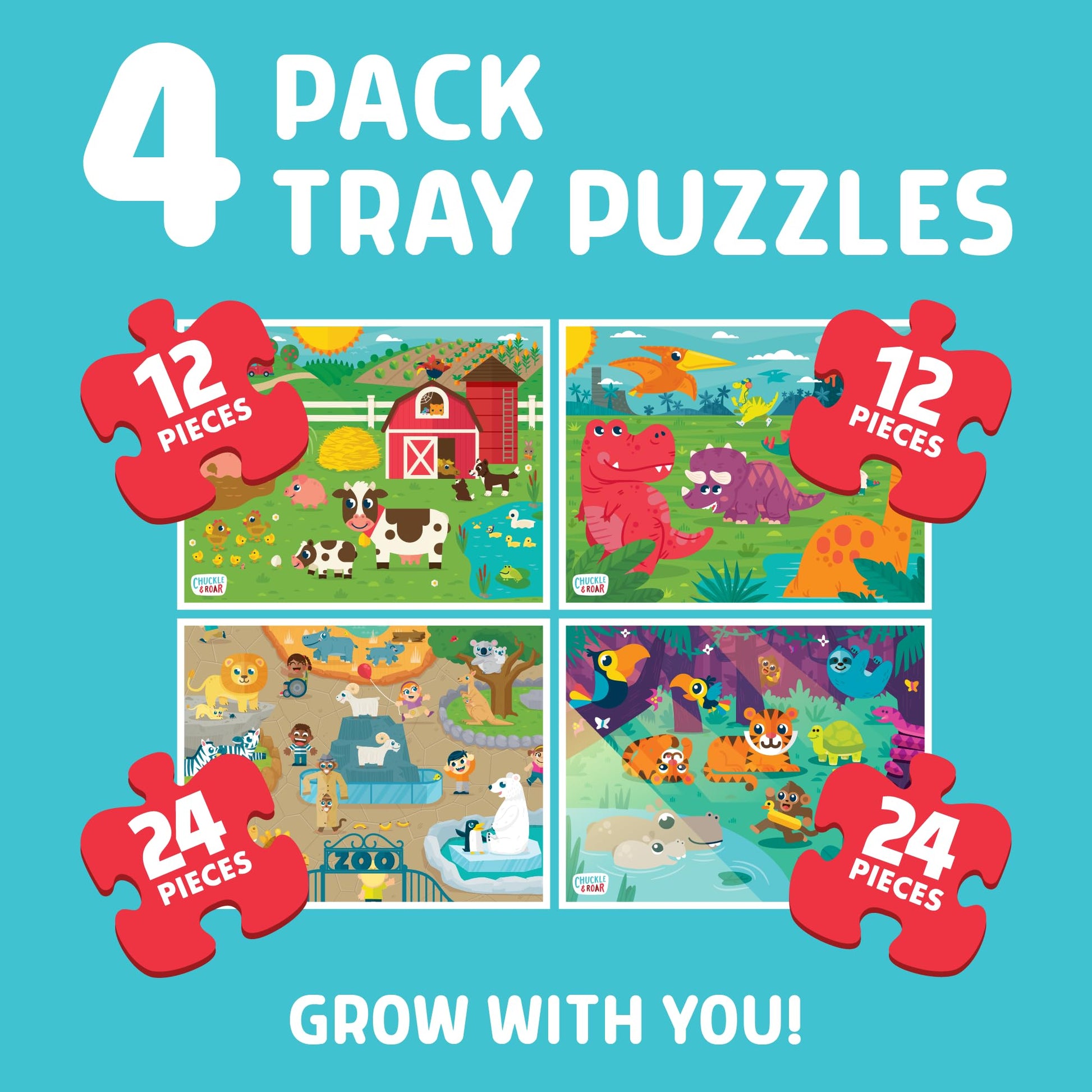 Chuckle & Roar Puzzles for Kids Ages 3-5, Toddler Puzzles, 12 & 24 Piece