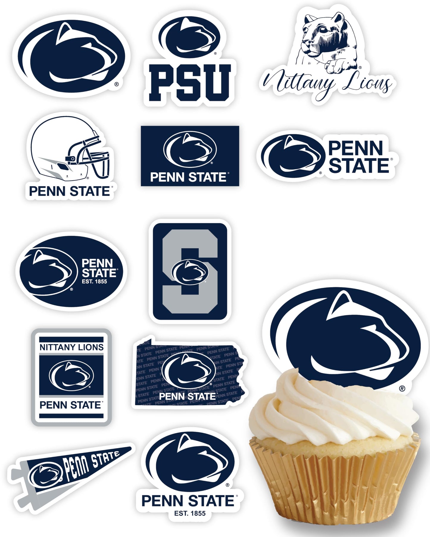 Penn State Cupcake Toppers Graduation Party Cake Decorations 24 Pc