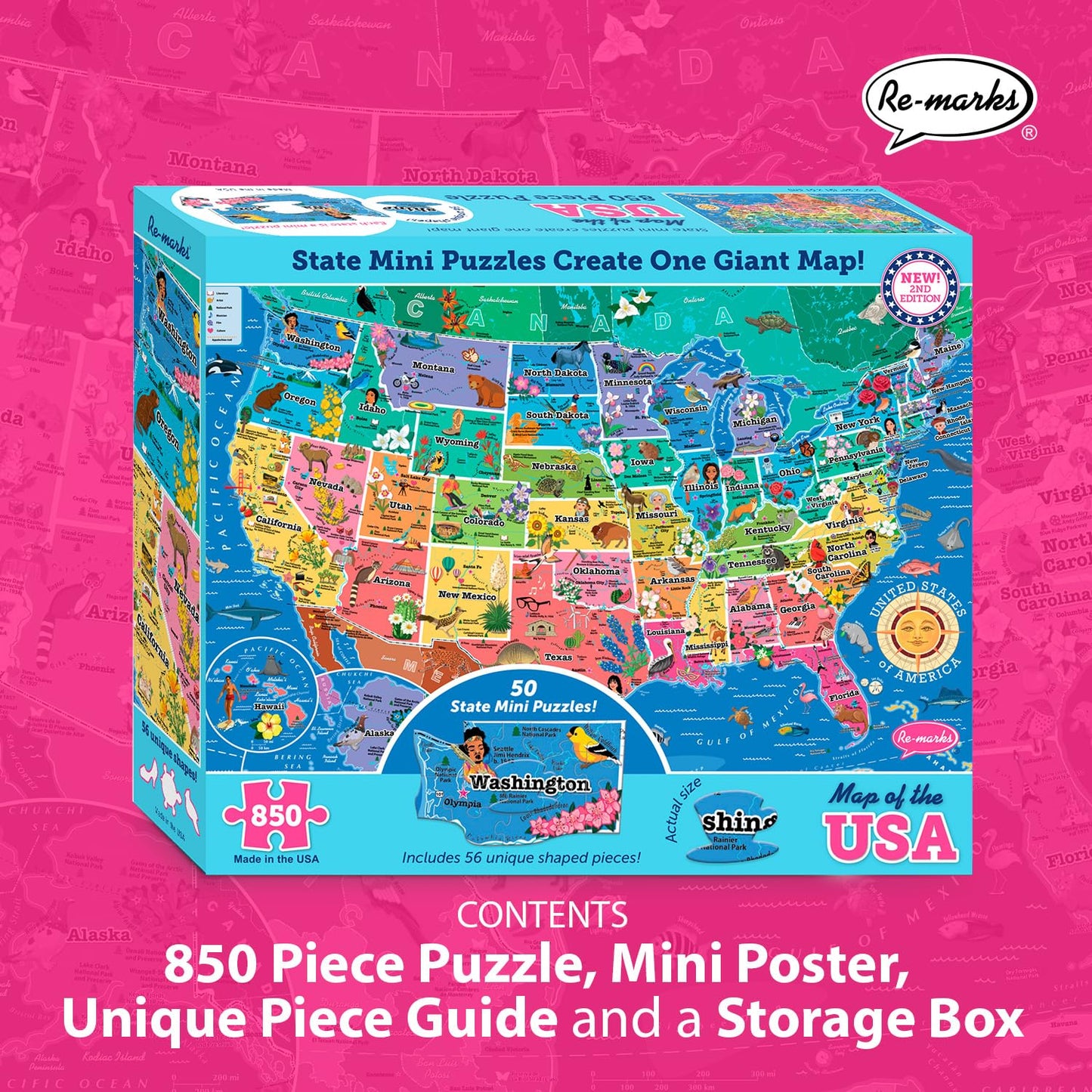 America’s 50 State Jigsaw Puzzle, Educational USA Map with Unique State Shaped Pieces, 850 Pieces, Fun & Interactive Learning for All Ages, Made in