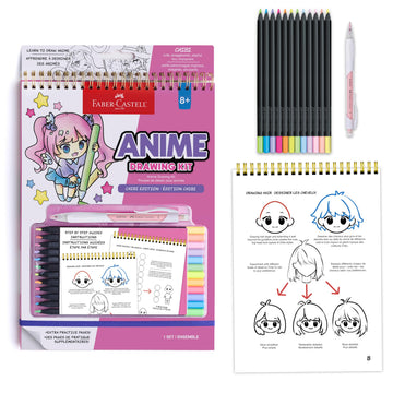 Faber-Castell Anime Drawing Kit: Chibi Edition | Step-by-Step Instruction Book with 20 Practice Pages, Color Pencil Set & Drawing Supplies for Kids