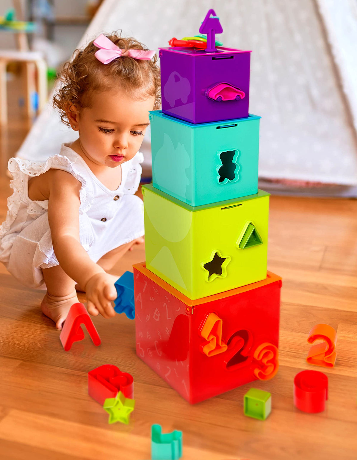 Battat Sorting & Stacking Boxes, Lock & Learn Nesting Play Cubes, Toddler