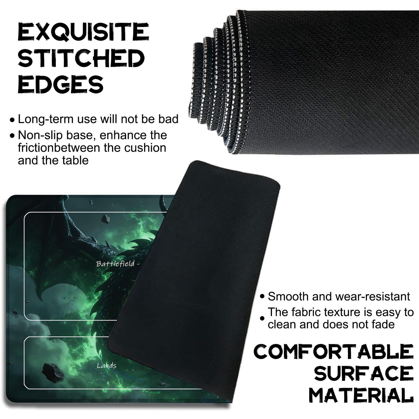 Playmat for MTG Green Dragon Magic Play Mat 24x14 Inch Card Game Mat for Magic The Gathering TCG PTCG Playmat with Free Storage Bags Non-Slip Backing