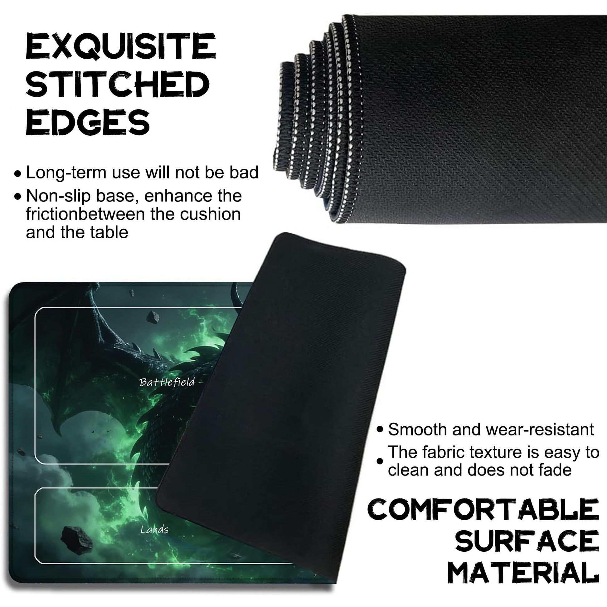 Playmat for MTG Green Dragon Magic Play Mat 24x14 Inch Card Game Mat for Magic The Gathering TCG PTCG Playmat with Free Storage Bags Non-Slip Backing