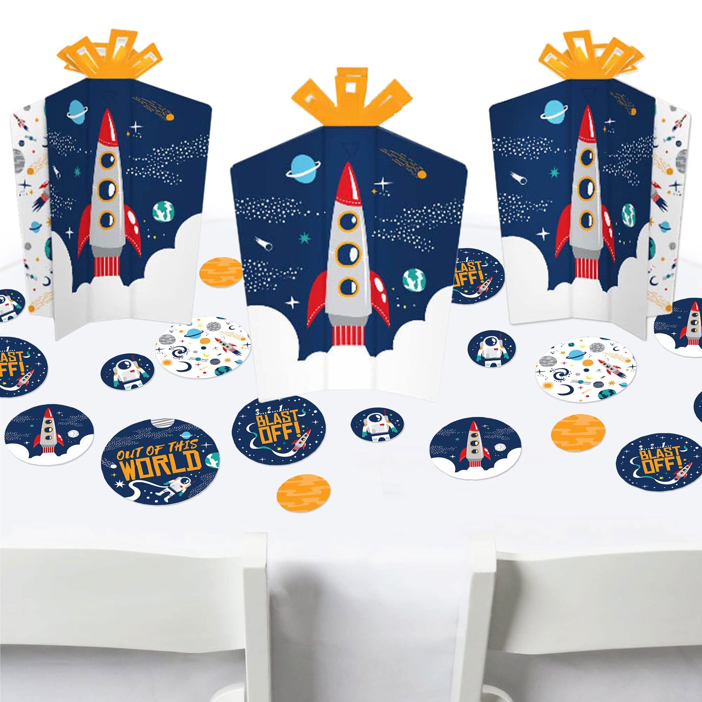 Big Dot of Happiness Blast Off to Outer Space - Rocket Ship Baby Shower or Birthday Party Decor and Confetti - Terrific Table Centerpiece Kit - Set