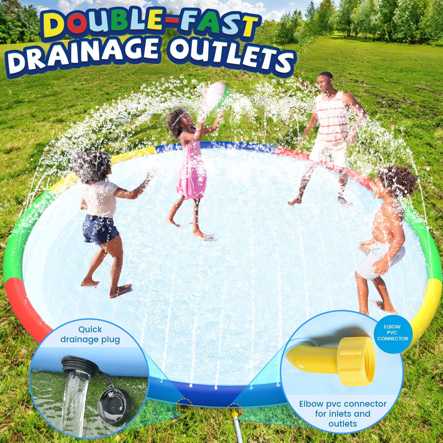 ODOSOLA 13 FT Large Splash Pad for Kids Ages 4-8, Non-Slip Baby Splash Pads for Toddlers, Oversized Kids Sprinklers for Yard, Heavy Duty Kid Pools