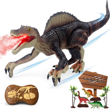 UFULMN Remote Control Dinosaur Toys for Boys Electronic RC Spray Raptor Toy Walking Roaring Jurassic Spinosaurus Realistic 18.1" Dino Birthday Gift