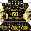 15 PCS Black Gold 50th Birthday Party Decorations 50th Happy Birthday Banner Backdrop for Men Women Birthday Photo Booth Supplies