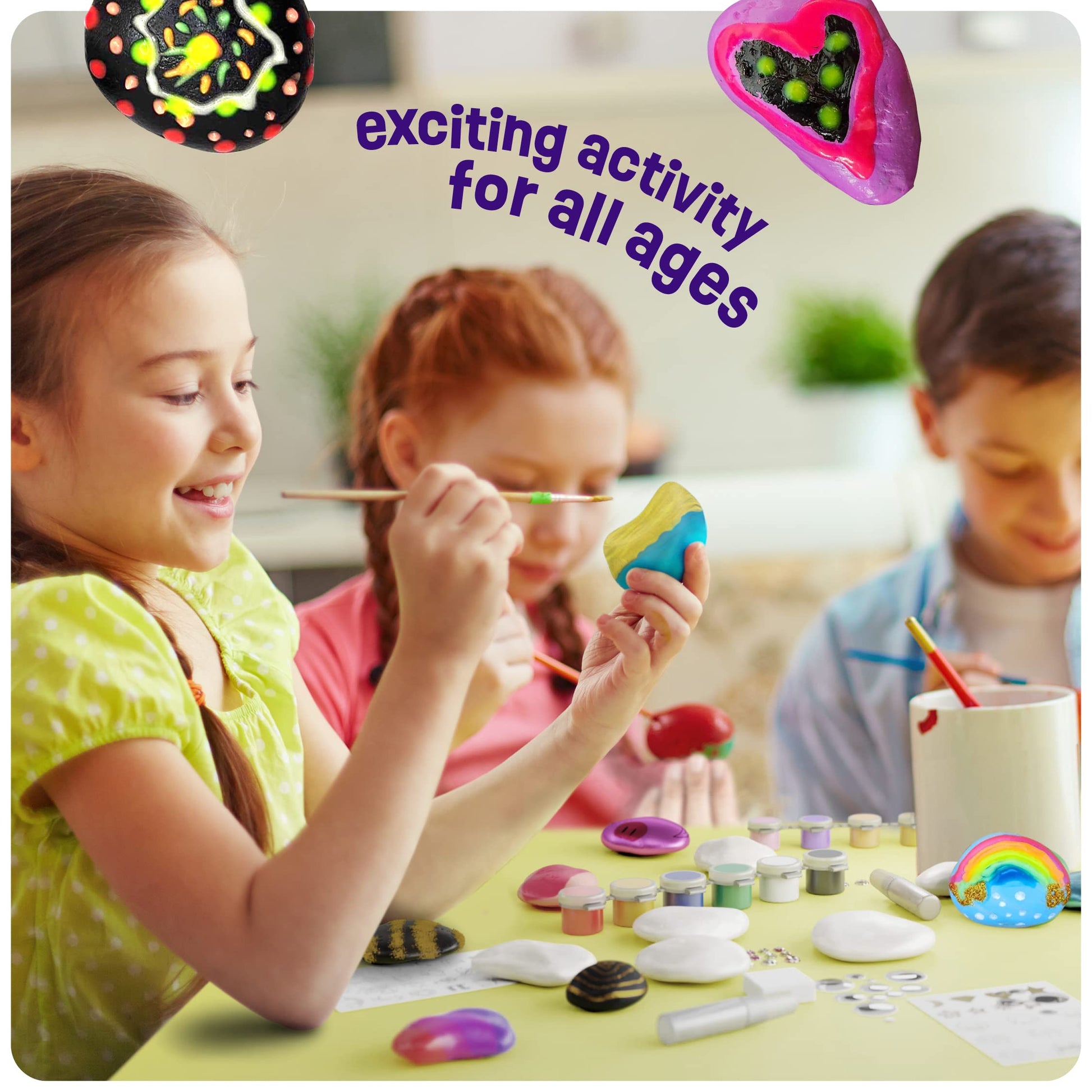 Dan&Darci Kids Rock Painting Kit - Glow in The Dark - Gifts Arts & Crafts for Boys and Girls Ages 6-12 - Craft Activities Kits - Creative Art Toys