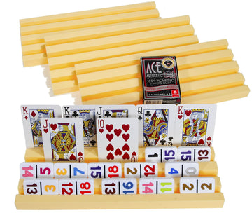 Plastic Trays / Racks for Dominoes OR Playing Card _ Dual Use _ Set of 4 _ Bonus 1 Deck of Ace 100% Plastic Playing Cards (Random backing color of Red
