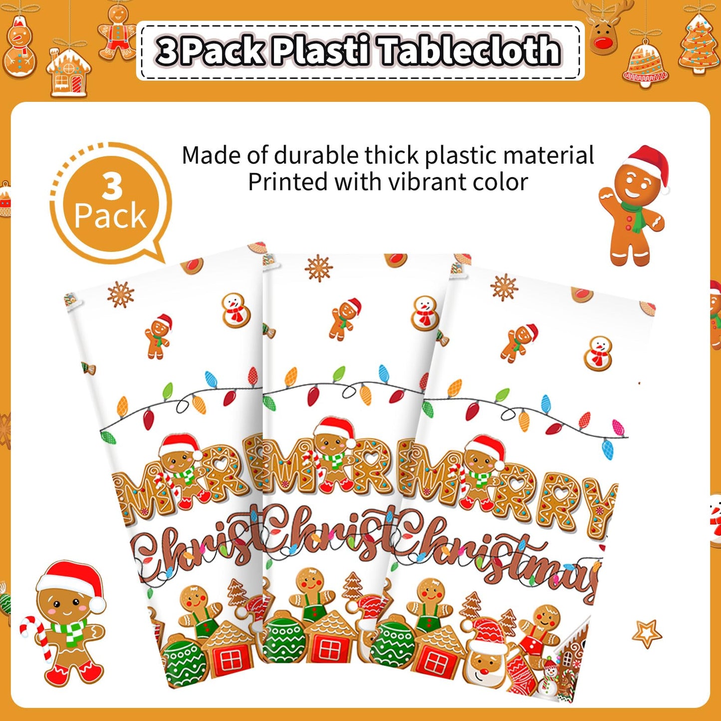 HigzYovn 3Pcs Gingerbread Christmas Decorations Gingerbread Party Supplies Tablecloth for Christmas Gingerbread Party Decorations Gingerbread House