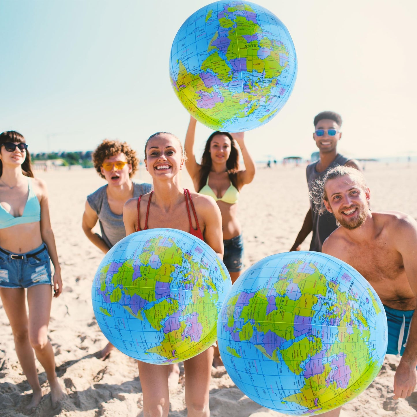 Restroma 20 Pack Inflatable World Globe - 16 Inch Blow Up Earth Beach Ball for Summer Beach Party Favors