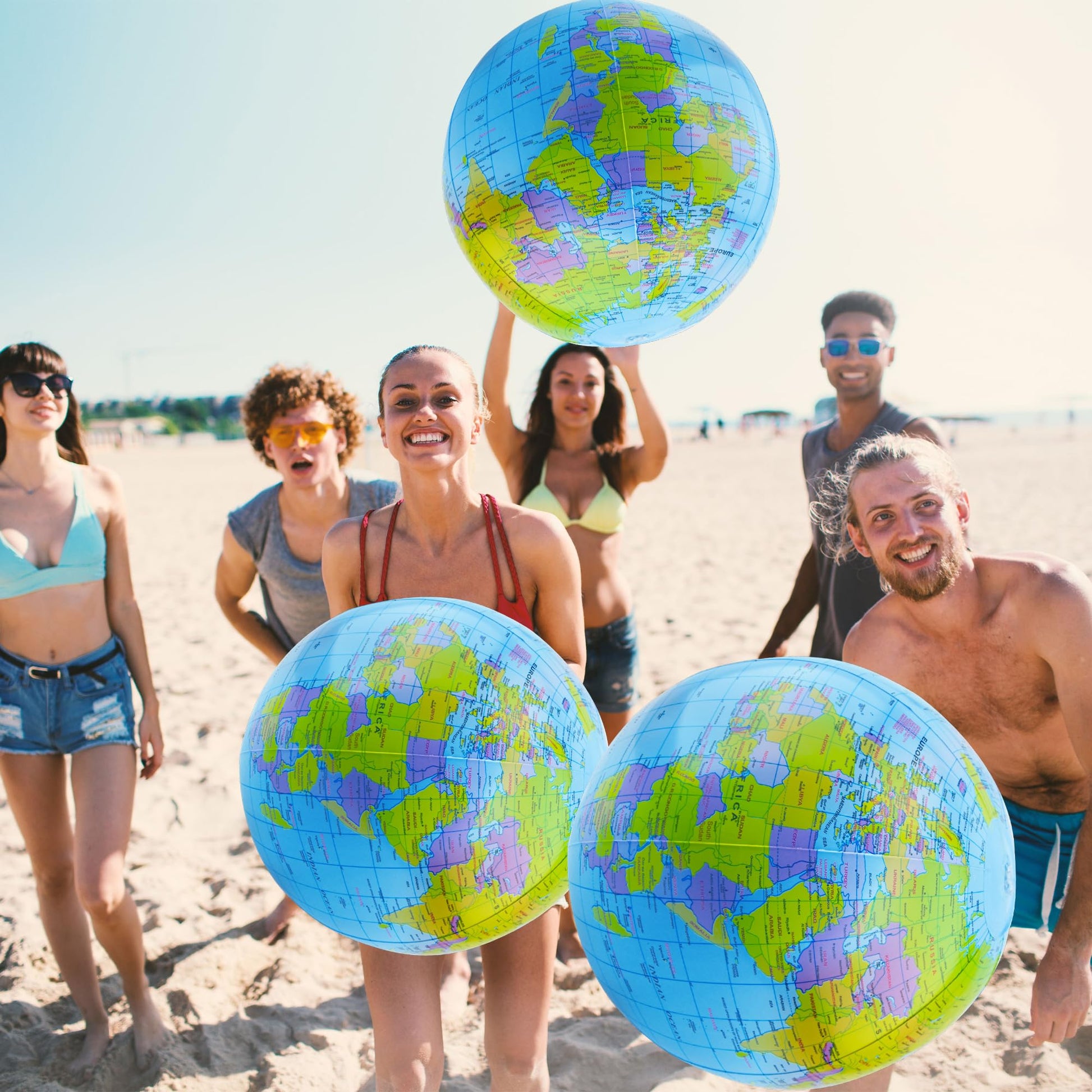 Restroma 20 Pack Inflatable World Globe - 16 Inch Blow Up Earth Beach Ball for Summer Beach Party Favors