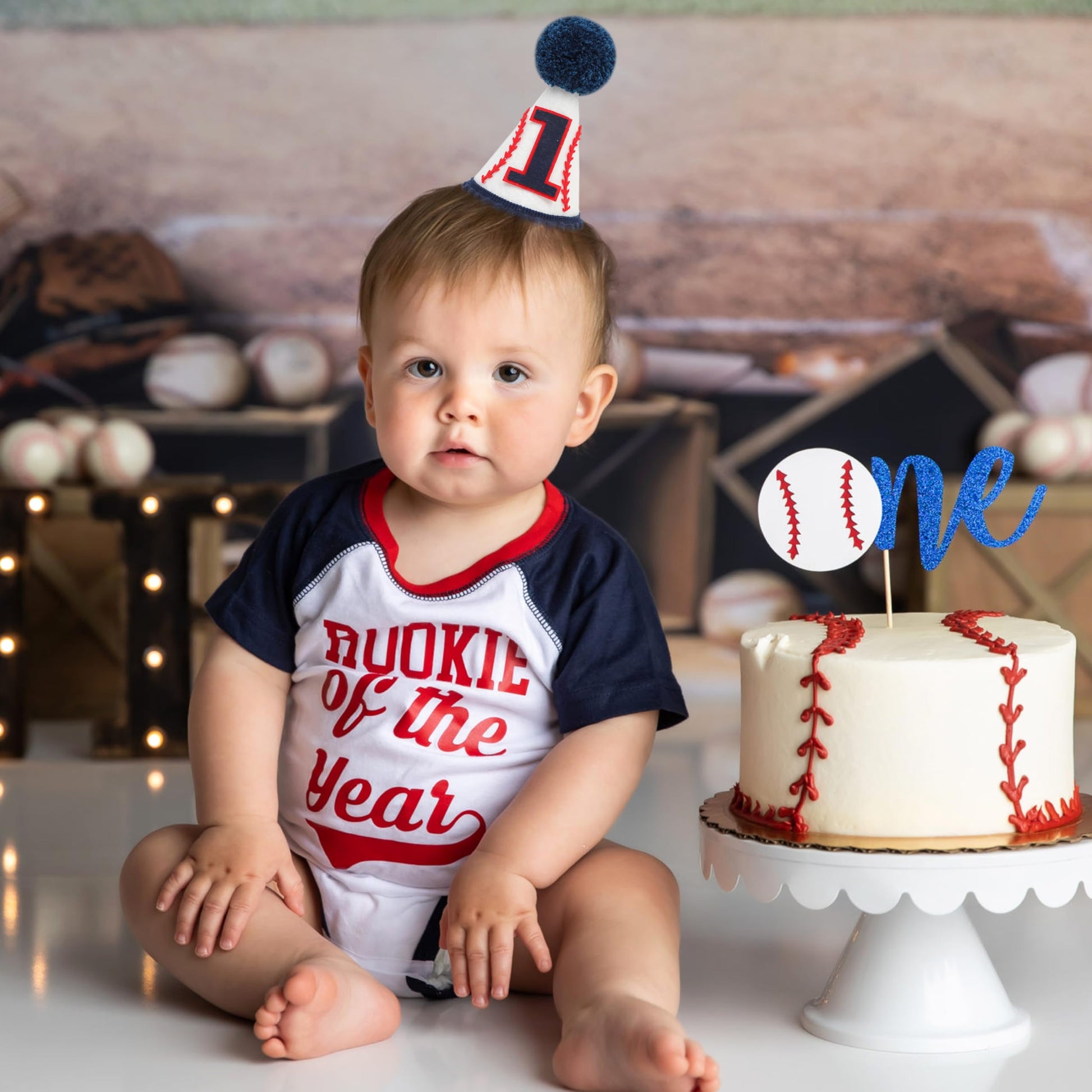Agvgaza Baseball 1st Birthday Hat - Blue Cone Hat for Boy,Baseball Themed First Birthday Decoration, Photo Outfit One Party Theme Supplies,Sports