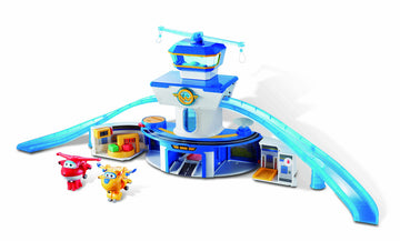 Super Wings World Airport Playset, Includes 2" Transform-a-Bot Jett and Donnie Figures, Preschool Educational Learning Toys for Boys and Girls Age 3 4