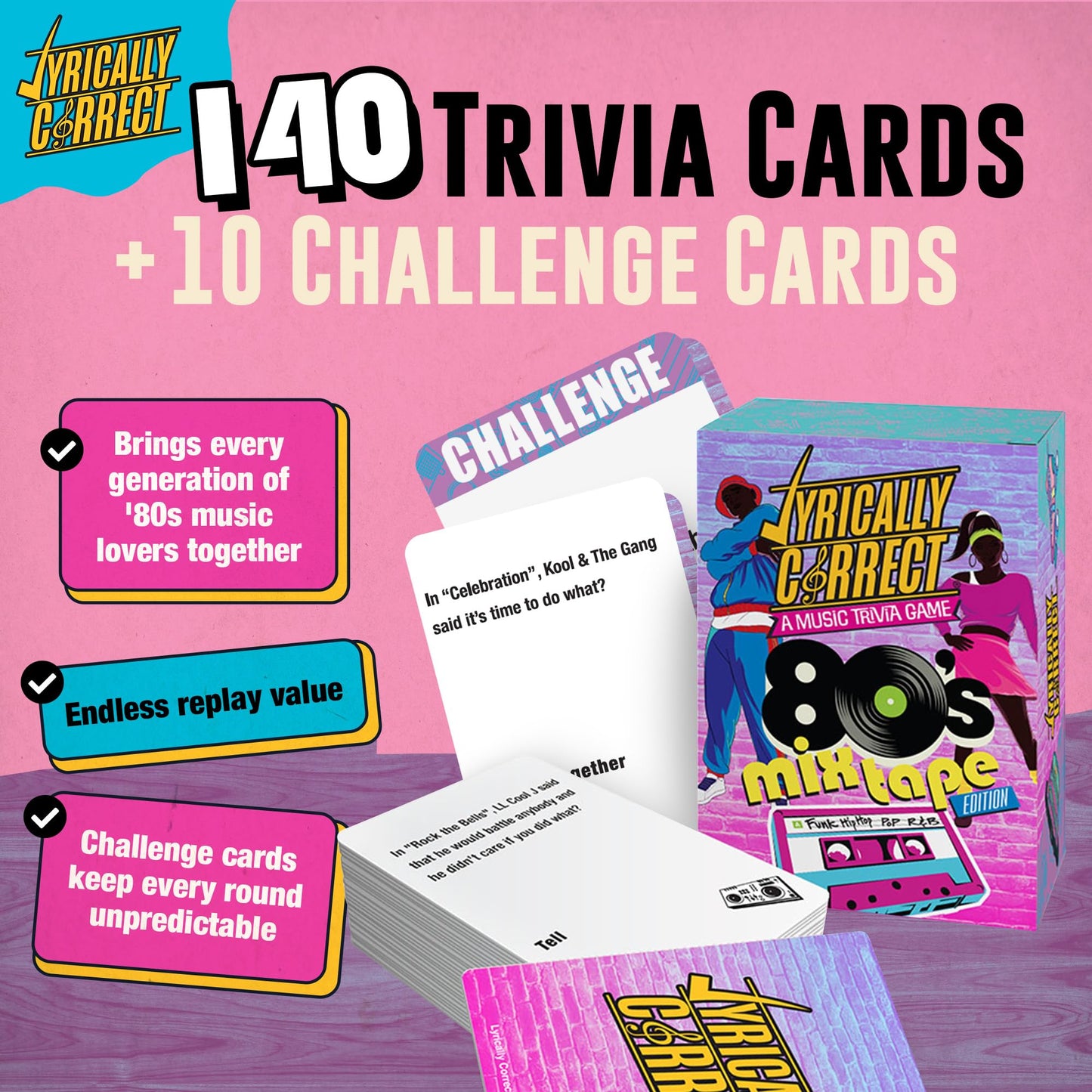 Lyrically Correct '80s Mixtape Edition - ‘80s Music Trivia Card Game for Adults & Families | Hip-Hop, R&B, Funk & Pop Party Game for Game Night
