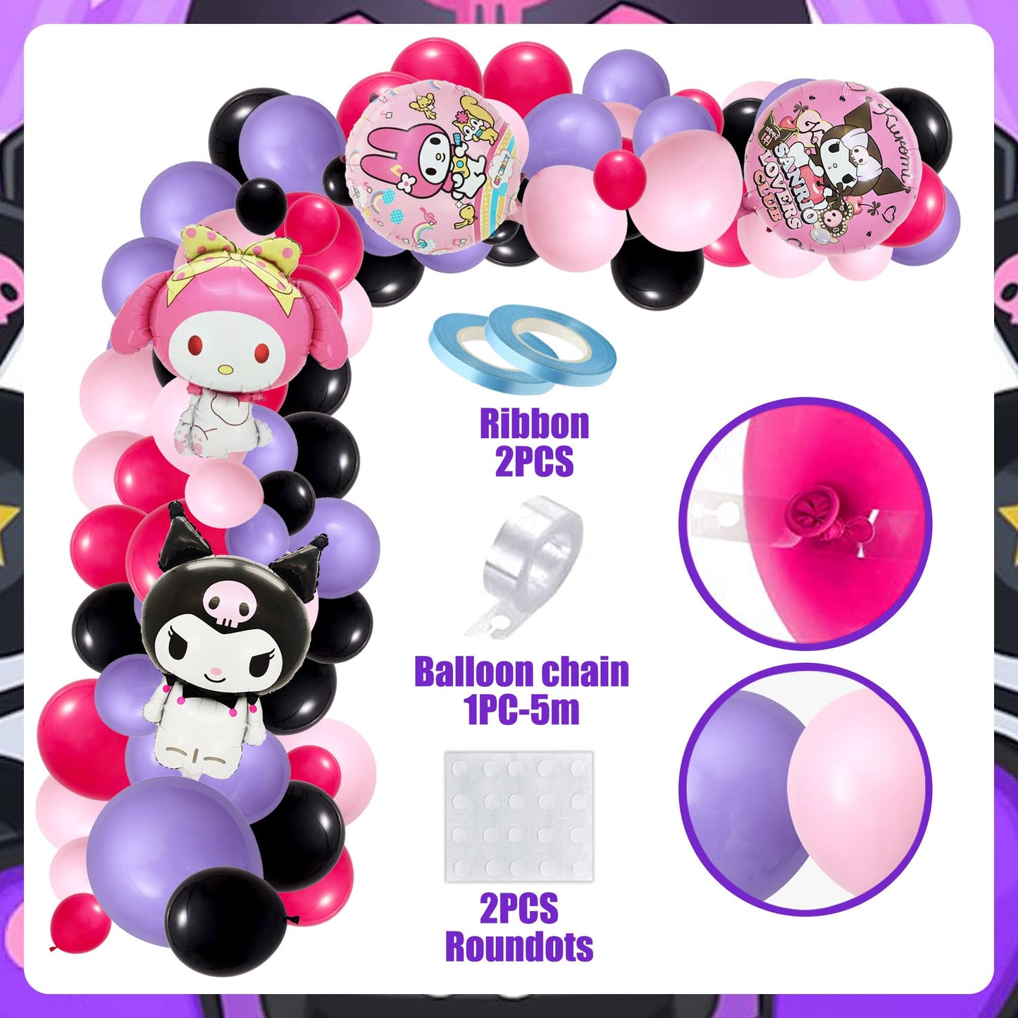 Purple Birthday Party Supplies, Kawaii Party Decorations