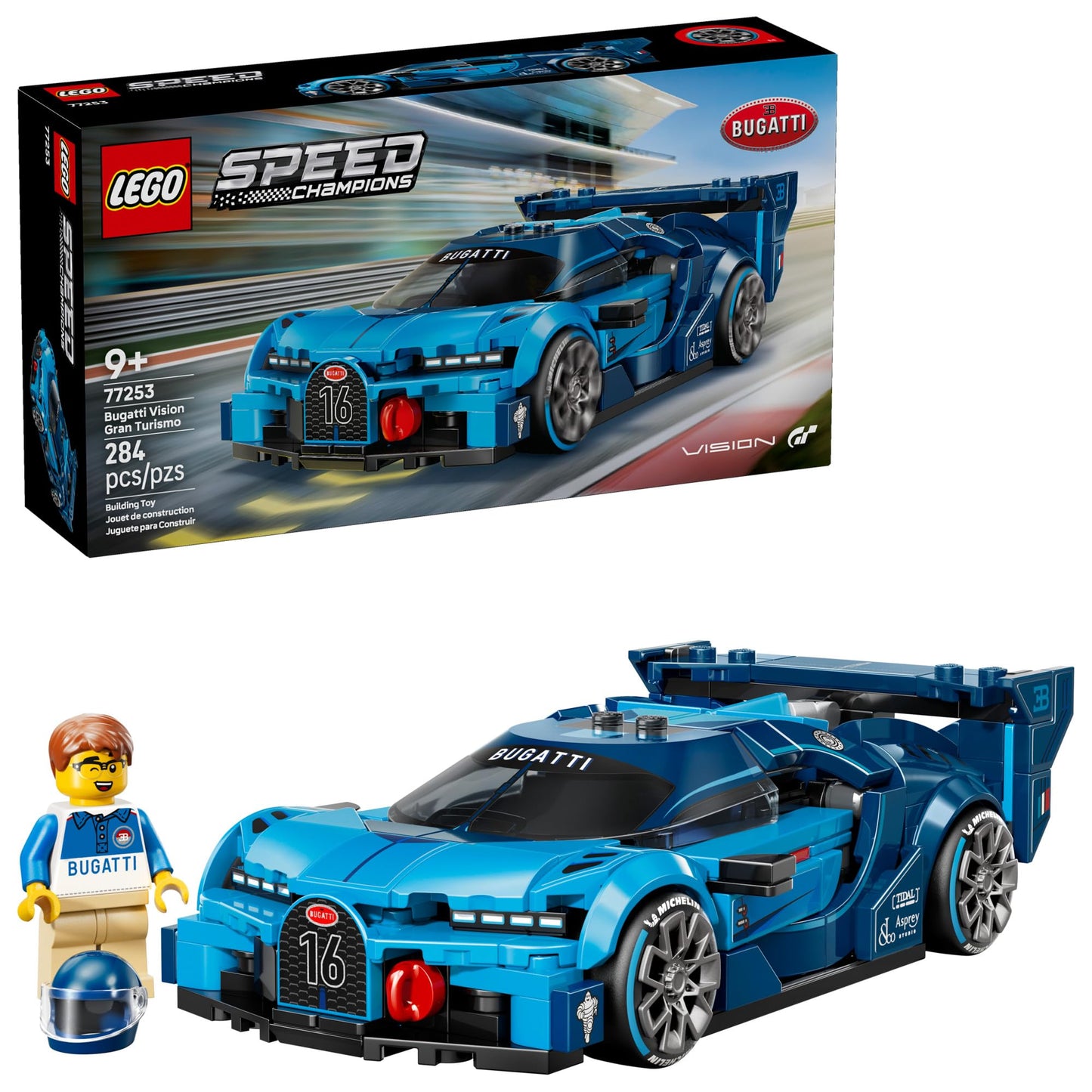 LEGO Speed Champions Bugatti Vision Gran Turismo Hyper Sports Car Building Toy for Kids & Gamers - Building Set W/Bugatti Driver Minifigure for Boys