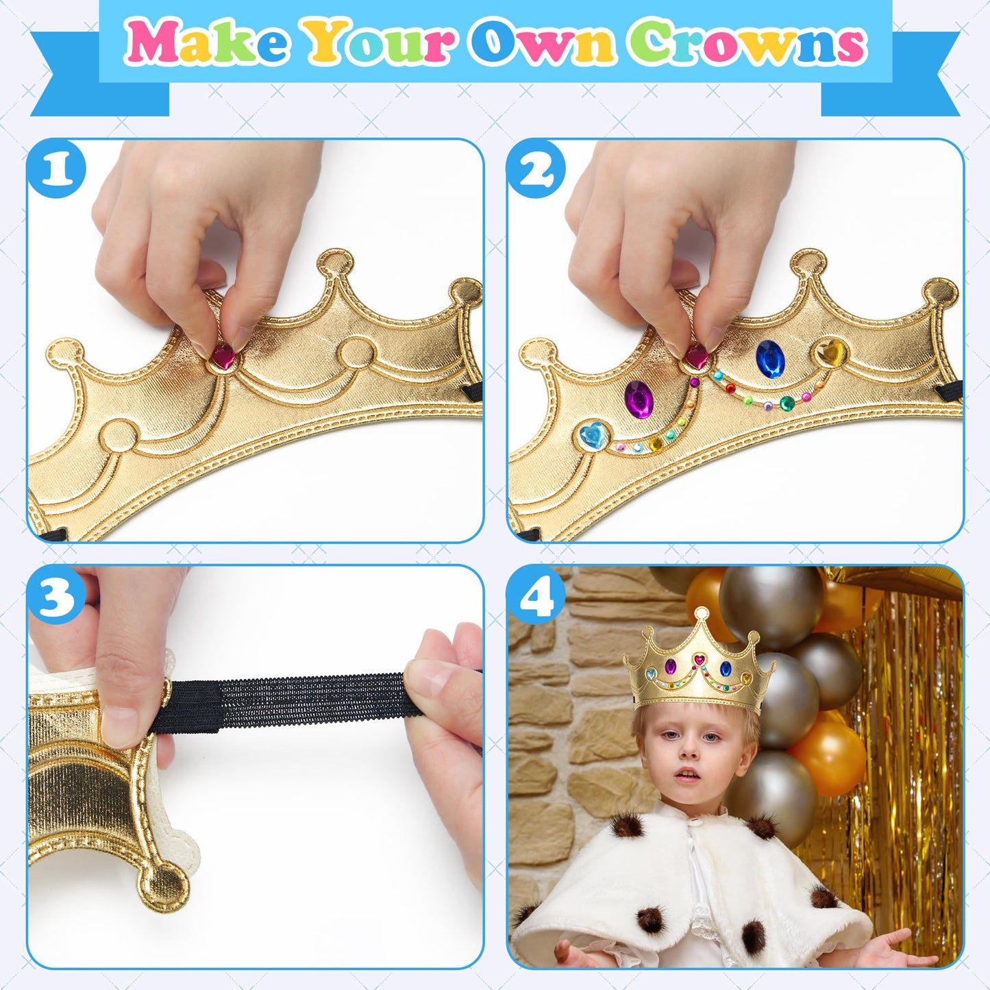 Bettoor 23 Packs Foam Princess Crowns and Tiaras for Birthday Party Favors Hats, DIY Prince Crown Kit Paper Tiara with 7pcs Crystal Diamond Sticker