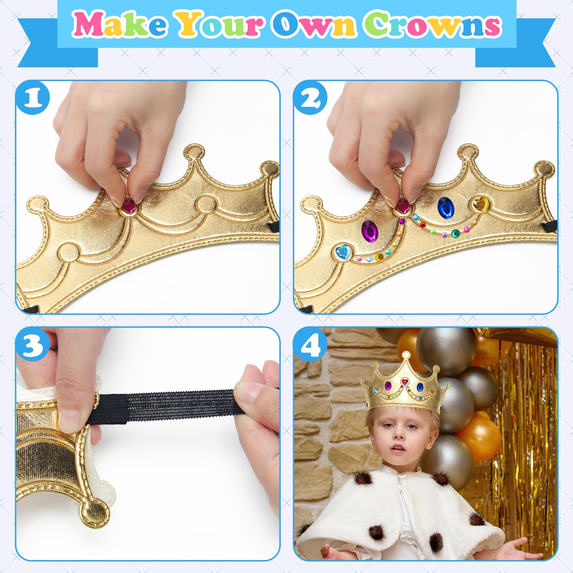 Bettoor 23 Packs Foam Princess Crowns and Tiaras for Birthday Party Favors Hats, DIY Prince Crown Kit Paper Tiara with 7pcs Crystal Diamond Sticker