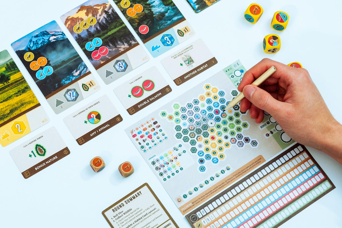 Cascadia: Rolling Hills Standalone Flip, Roll & Write Puzzly Dice Game Fun!