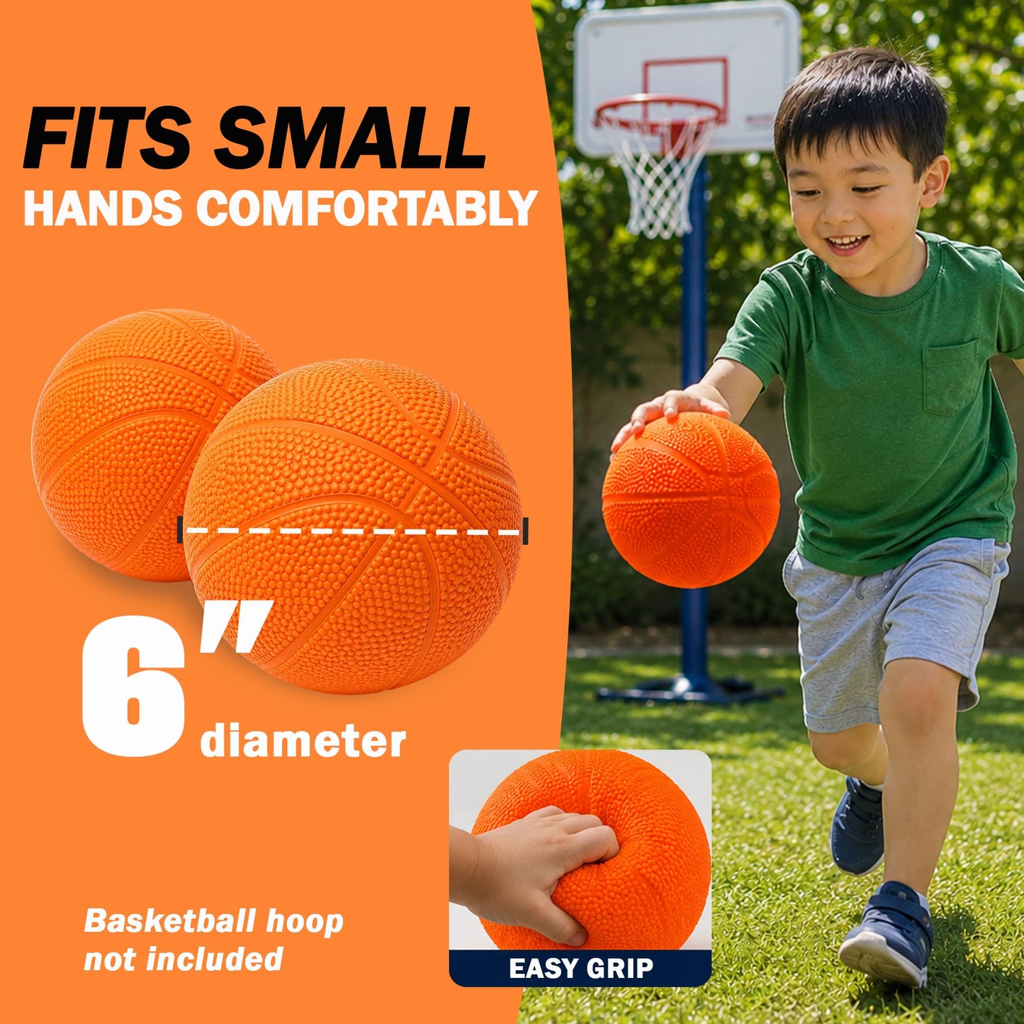 Botabee - Set of 2 Kids Basketball - 6 Inch Mini Rubber Ball for Little Tikes - Toddler Balls for Indoor/Outdoor Play - Ideal Gift Toy for Boys