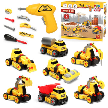 MOBIUS Toys 7-in-1 Take-Apart Truck Construction Set - STEM Building Toy w/Drill, Lights & Sounds - Buildable Dump Truck, Excavator & More
