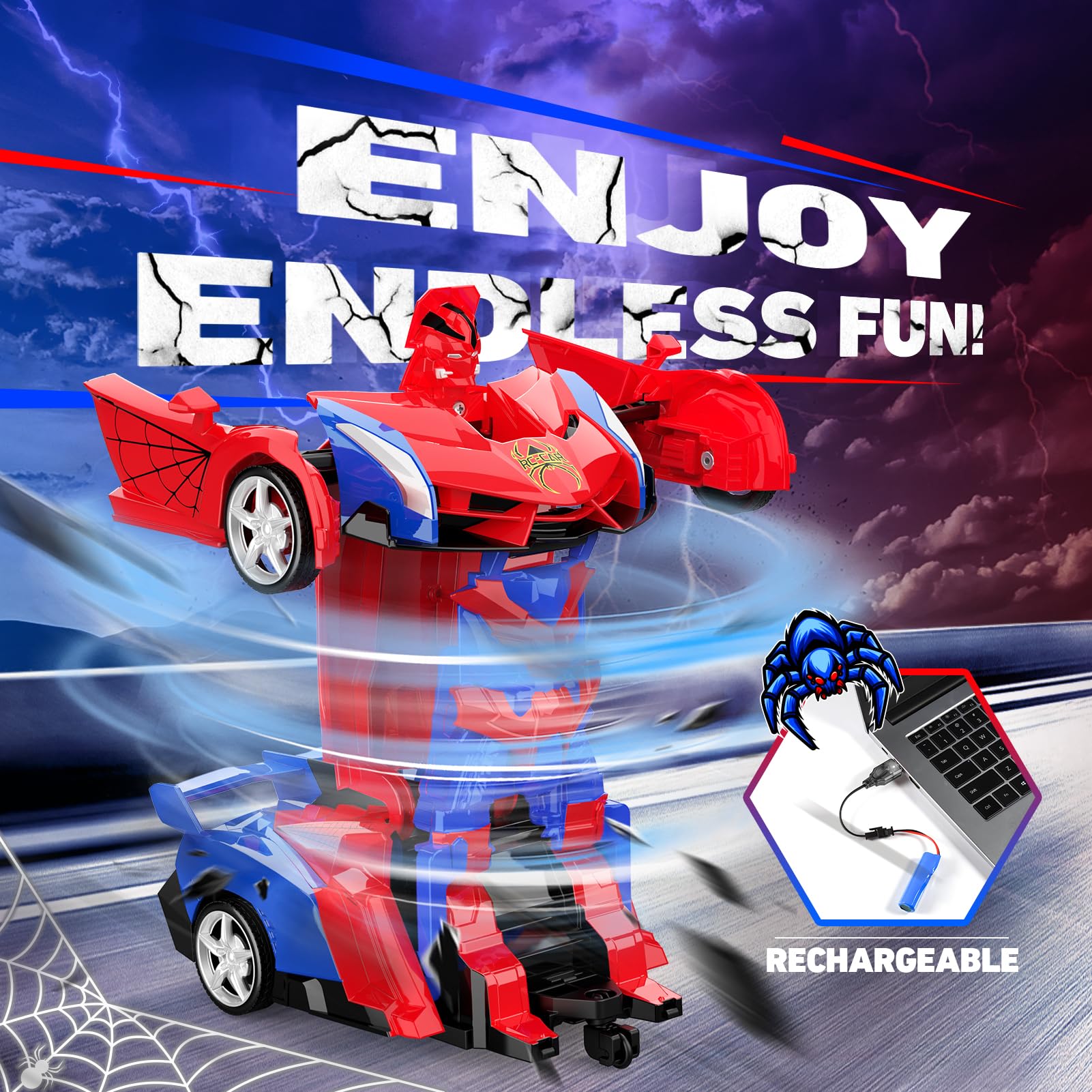 Transform Remote Control Car, RC Cars for 3-12 Year Old Boys Girls One-Button Deformation 2.4Ghz 1:18 Scale Transforming 360°Rotation Robot Toys