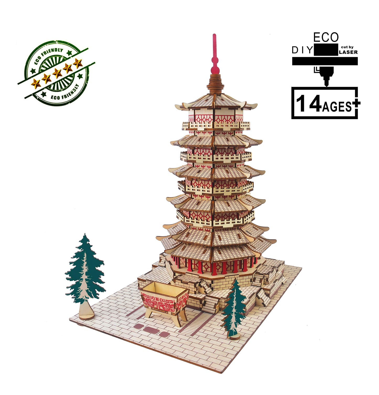 3D Puzzle Wooden Craft Kits,Temple Building 3D Wooden Puzzle Model,3D Puzzles for Adults DIY Model Building Kit,Age 15+ Assembly Home Decors DIY Brain