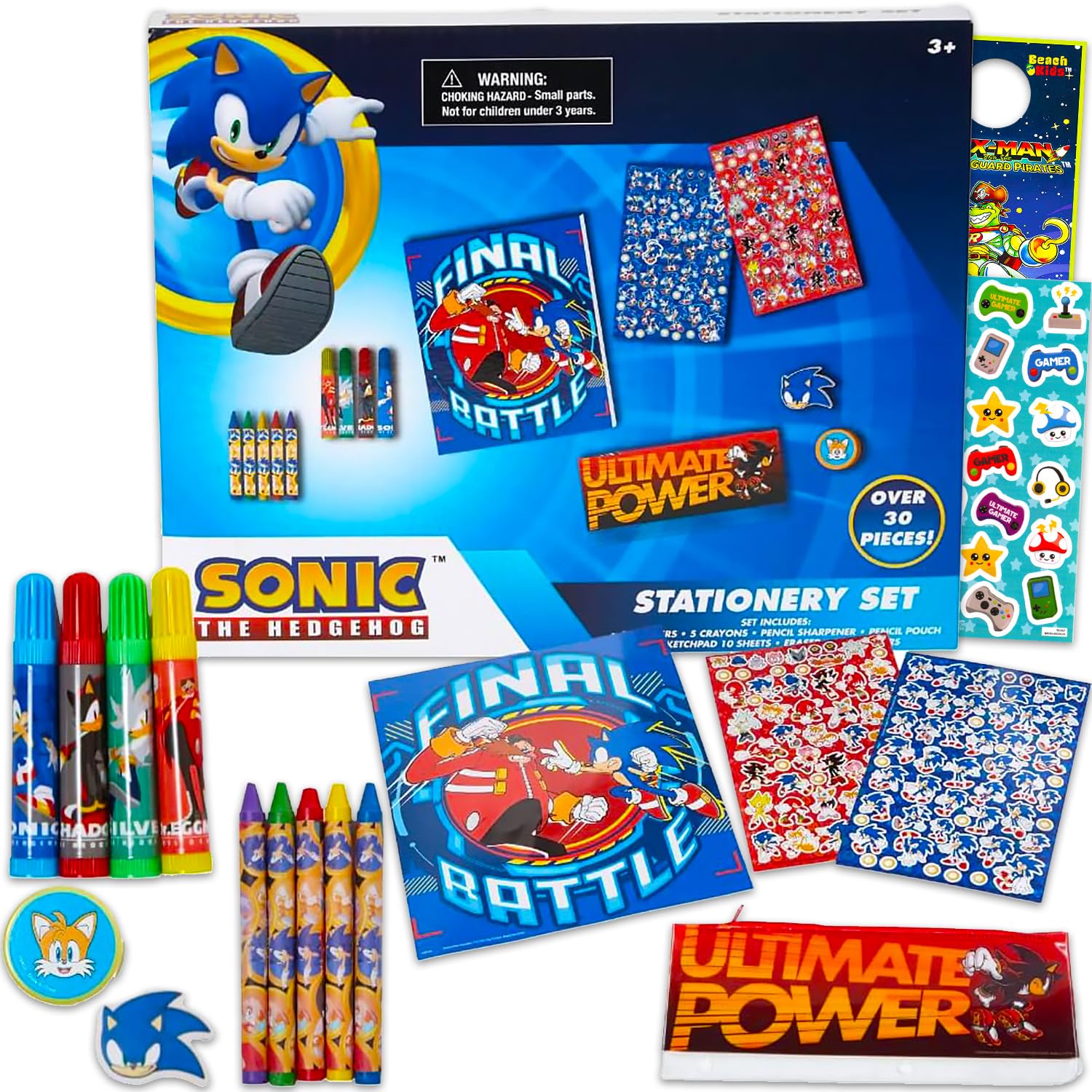 Sonic The Hedgehog Art Set for Kids, Toddlers - 30 Pc Bundle with Sonic Coloring Sketchpad, Stickers, Crayons, More | Sonic Drawing Pad Activity Kit