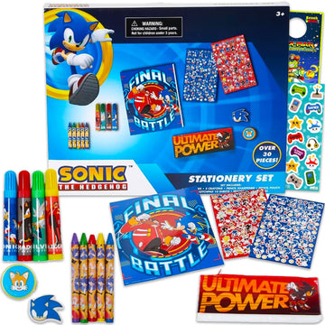 Sonic The Hedgehog Art Set for Kids, Toddlers - 30 Pc Bundle with Sonic Coloring Sketchpad, Stickers, Crayons, More | Sonic Drawing Pad Activity Kit