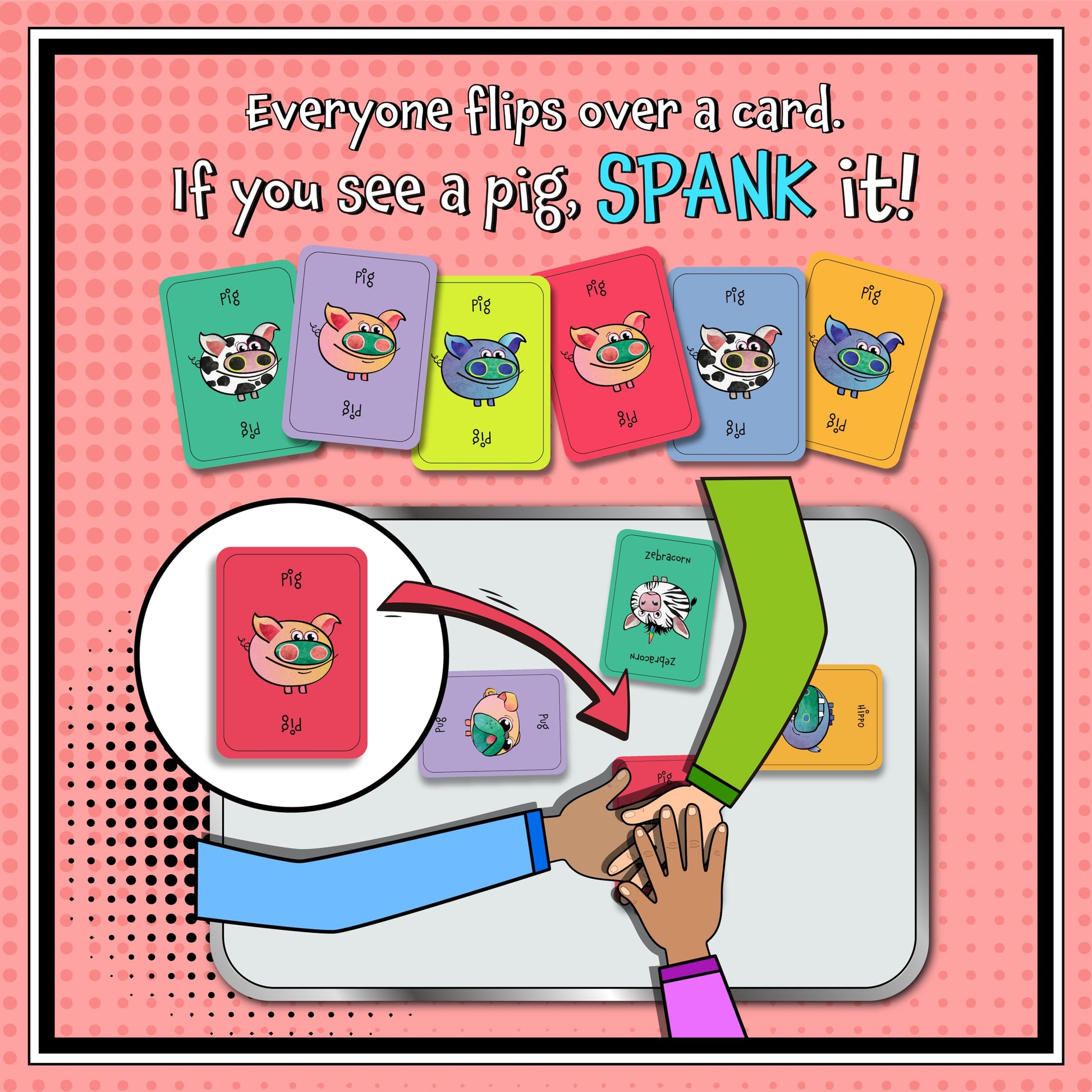 Spank The Pig! - Hilarious & Fun Family Card Game for Kids, Teens & Adults, Funny Fast Paced Games for 2-7 Players