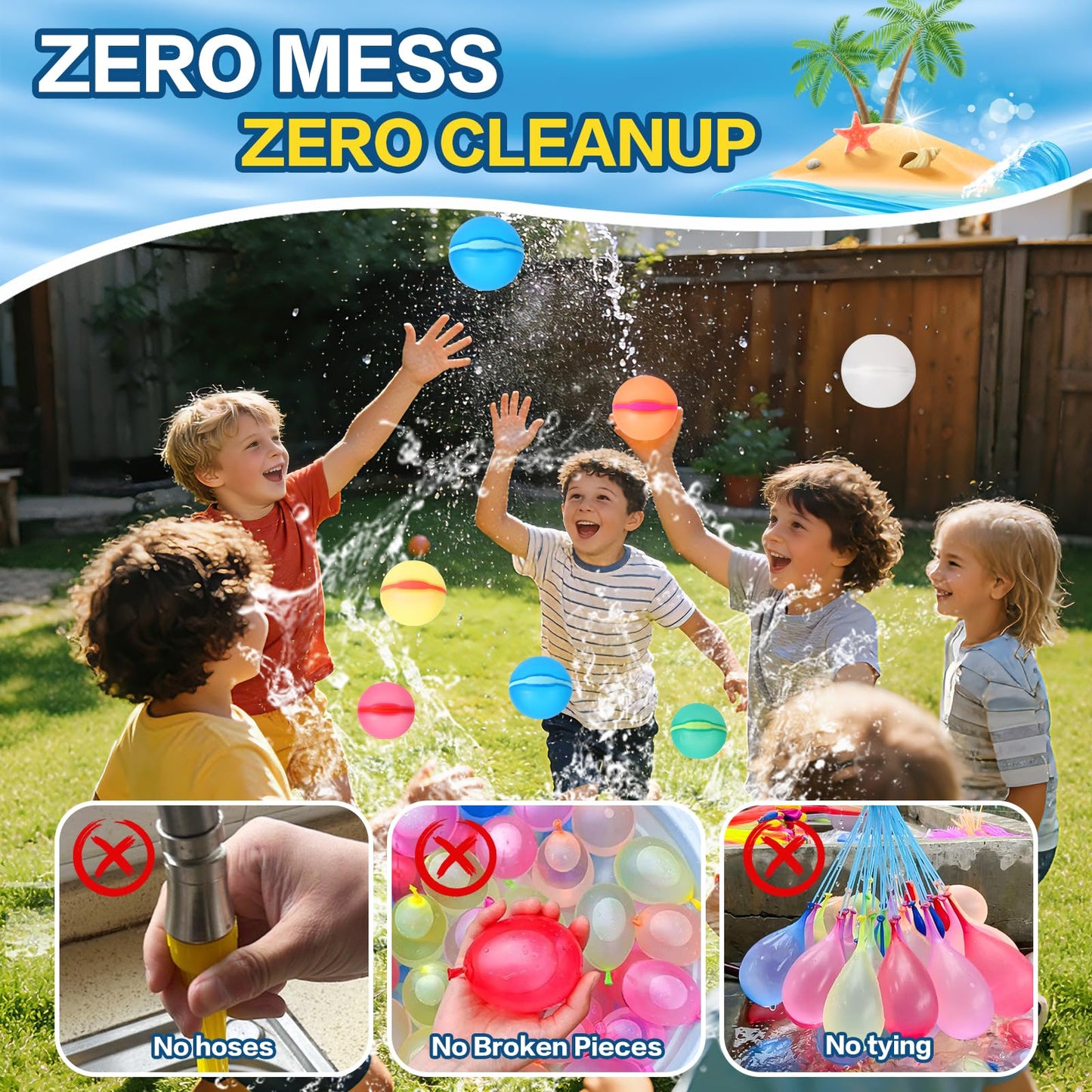 Reusable Water Balloons Refillable for Kids: Soft Silicone Material Self Sealing for Outdoor Activities - Summer Pool Beach Water Bomb for Boys Girls