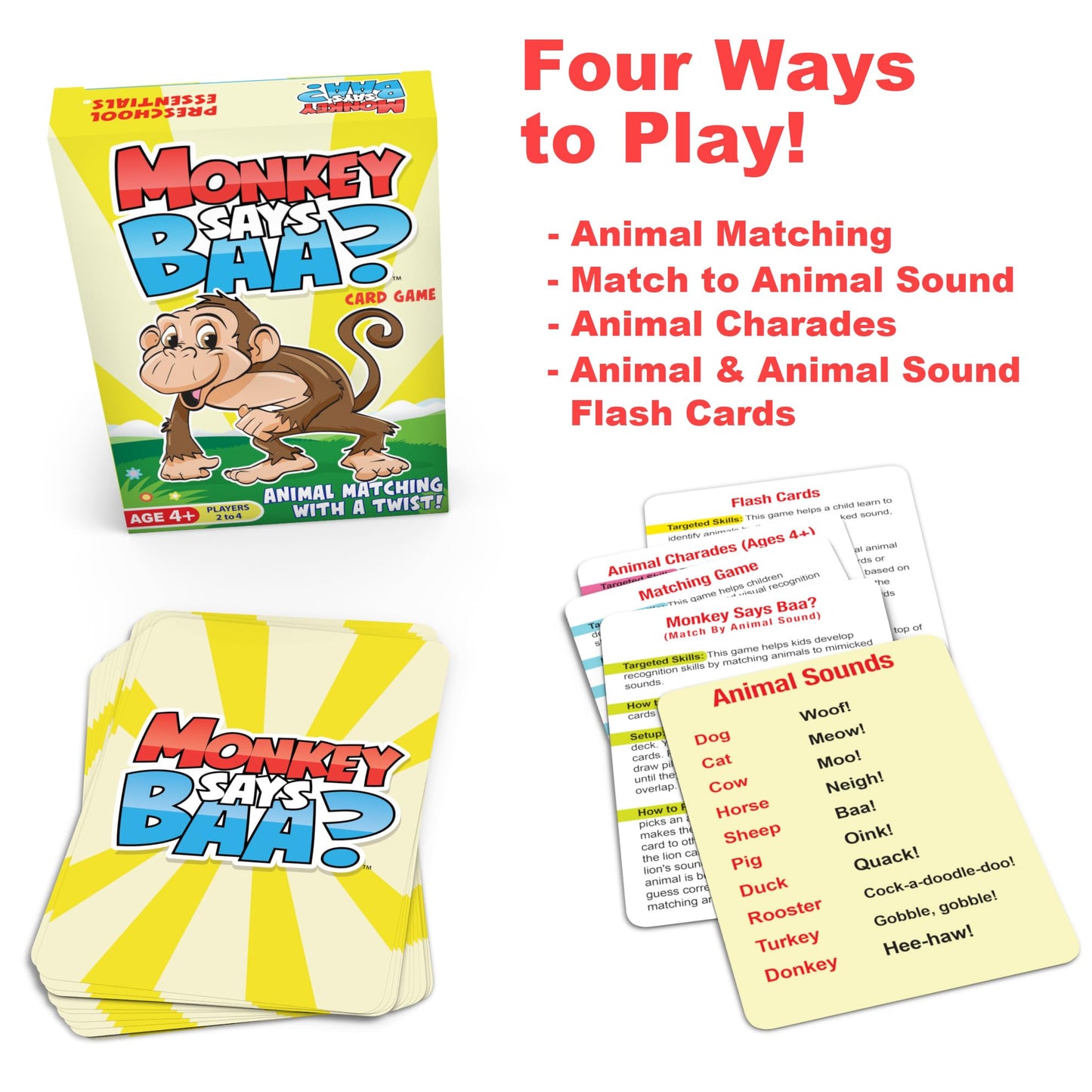 Monkey Says Baa? - Animal Matching Game for Kids Ages 4 and Up | Fun Preschool Learning Activities with Mimicked Animal Sounds & Charades for Sensory