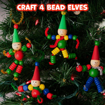 READY 2 LEARN Christmas Crafts - Create Your Own Bead Elves - Set of 4 - DIY Ornaments for Kids - Christmas Tree Decoration - All Materials Included