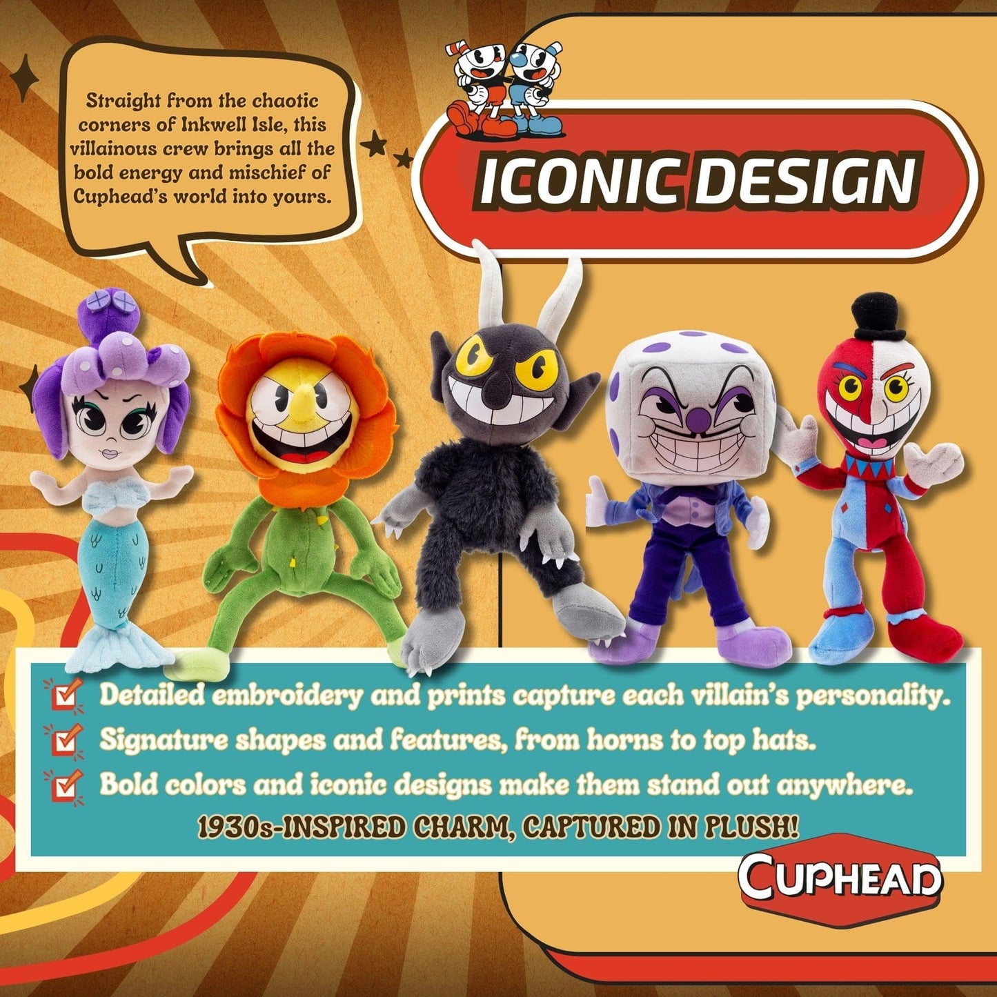 Toynk Cuphead 9 Inch Villains Plush Set of 5