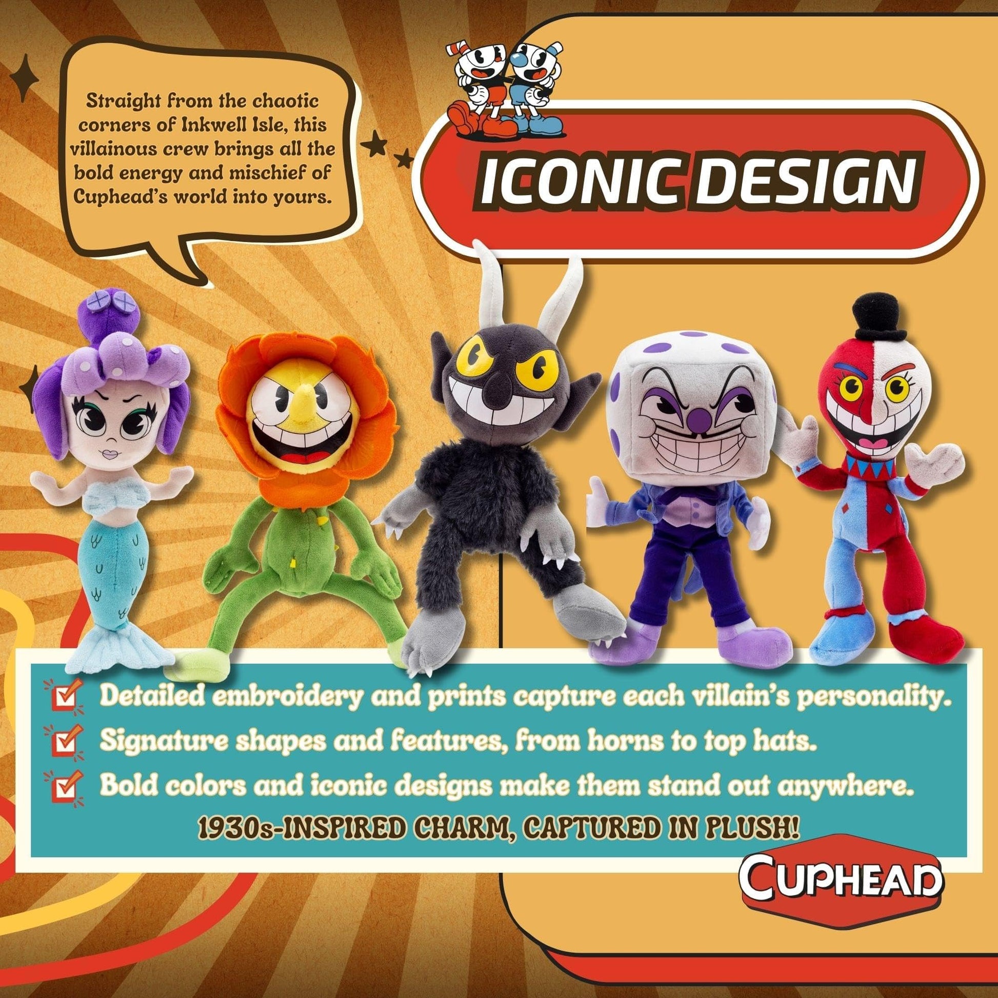 Toynk Cuphead 9 Inch Villains Plush Set of 5