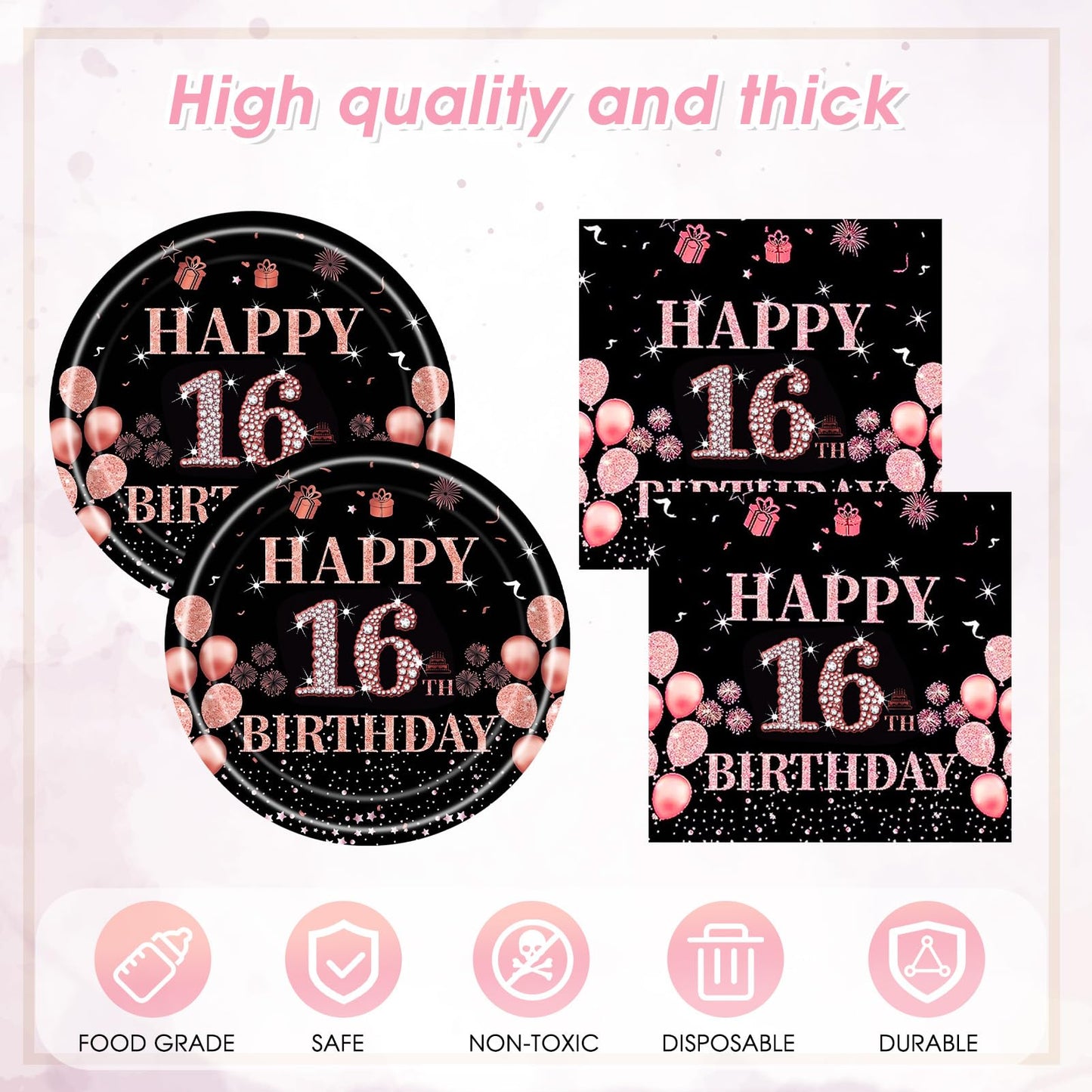 41Pcs 16th Birthday Party Decorations for Girls,Sweet 16th Birthday Party Paper Plates,Napkins,Tablecloth Party Supplies 16th Years Old Disposable