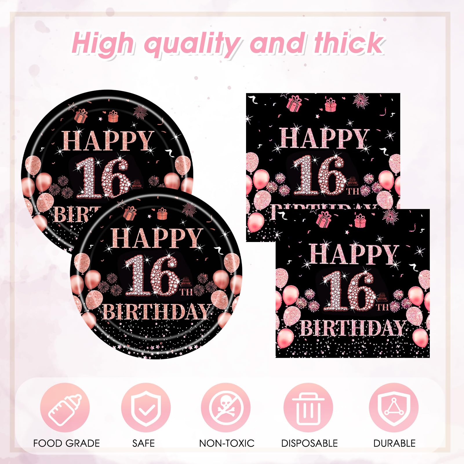 41Pcs 16th Birthday Party Decorations for Girls,Sweet 16th Birthday Party Paper Plates,Napkins,Tablecloth Party Supplies 16th Years Old Disposable