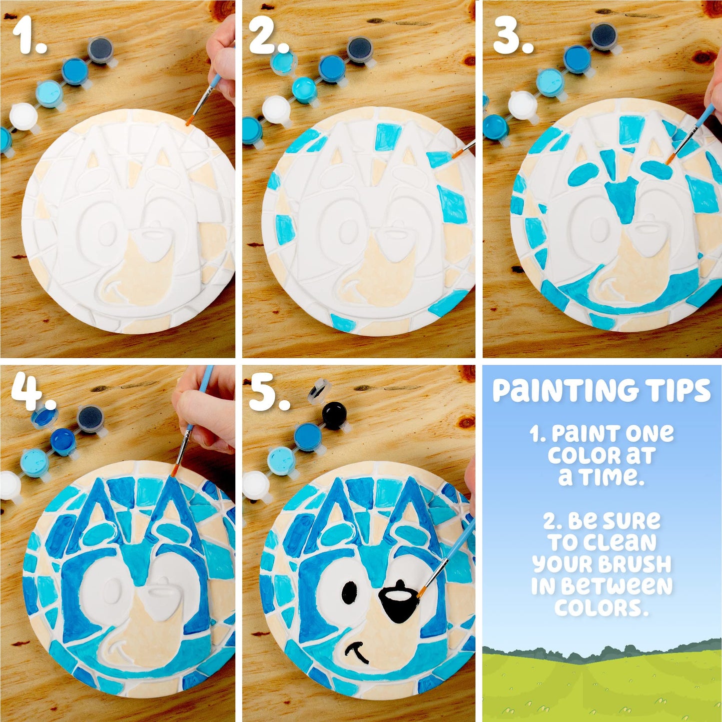 Bluey Paint Your Own Stepping Stone, Design 7 DIY Stone Art, Fun Kit for Kids, Less Mess Paintable Stones Art Set, Great Summer Activity Kids Ages 8