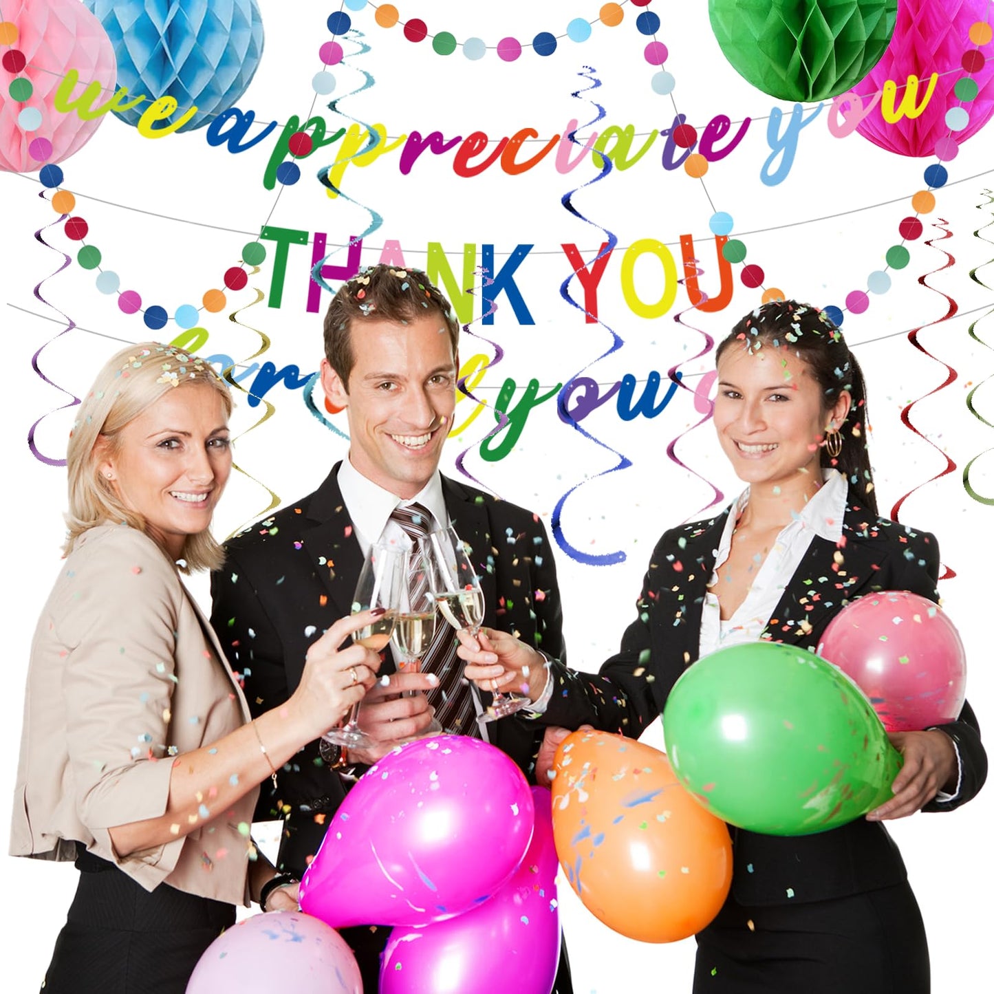 We Appreciate You Decorations,Pre-Strung Iridescent Thank You for All You Do Banner,Work Office Party Decoration for Employee Worker Staff Teacher