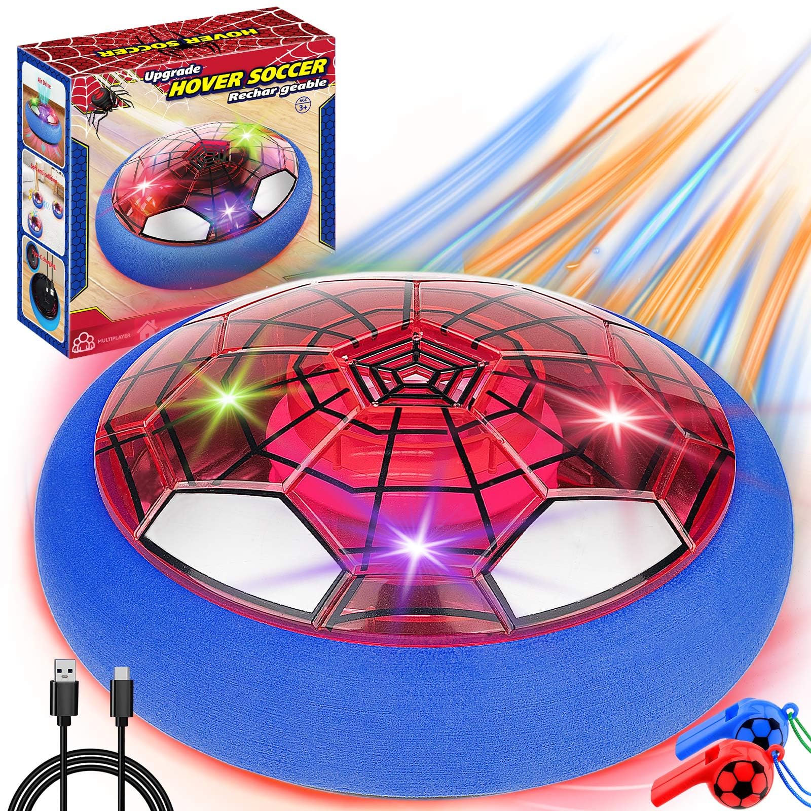SUYUKI Hover Soccer Ball for Kids Boys, Spider Soccer Toys for Boys 4 5 6 7 8 9 10, Indoor Boy Toys with Led Lights and Foam Cushion Spider Hover