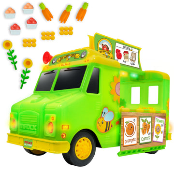 Maxx Action 12" Farmer's Market Food Truck, Lights and Sounds, Includes 14 Play Pieces, Miniature Food, Pretend Play for Girls and Boys, Ages 3+